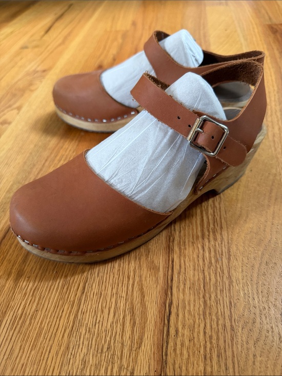 MIA Shoes - Mia Sofia Swedish Brown Leather Mary Jane Clogs with Buckle 38